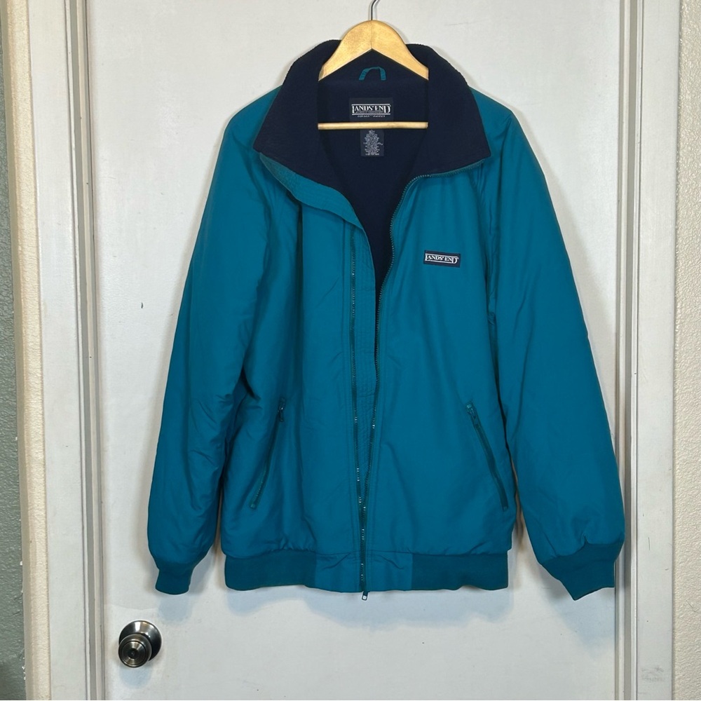 Lands End  Jacket Mens Tall L Teal Blue Fleece Lined Thinsulate Made in USA - Picture 3 of 9